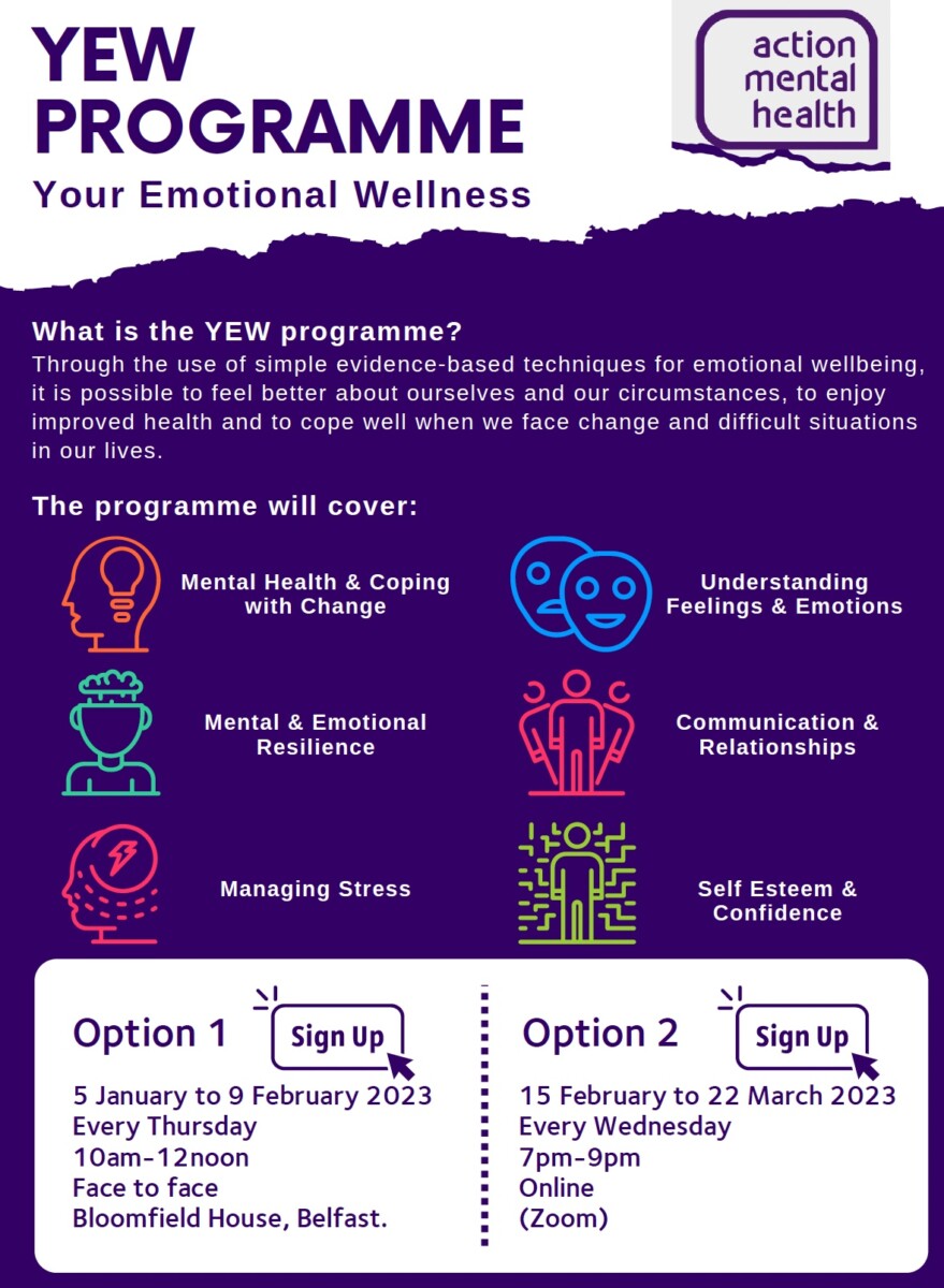 AMH 'Your Emotional Wellness' (YEW) programme dates (Jan-Mar 2023)
